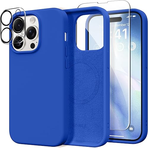 Miniatura 58 de GONEZ Funda de silicona para iPhone 14 Pro Max, compatible con MagSafe, con protector de pantalla + protector de lente de cámara, silicona líquida a