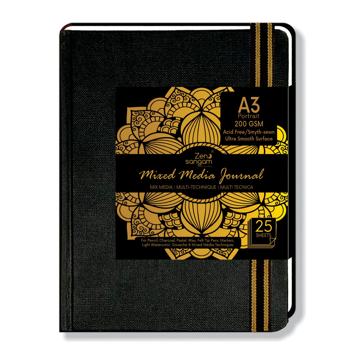 Zen Sangam Artists’ - A4 Mixed Media Art Journal Portrait - 200 GSM - Ultra Smooth Surface - (100 Pages) - Size (29.7x21cm) - Stitched Hardbound Sketchbook - Black (B09DGHQRMR) Amazon Price History, Amazon Price Tracker