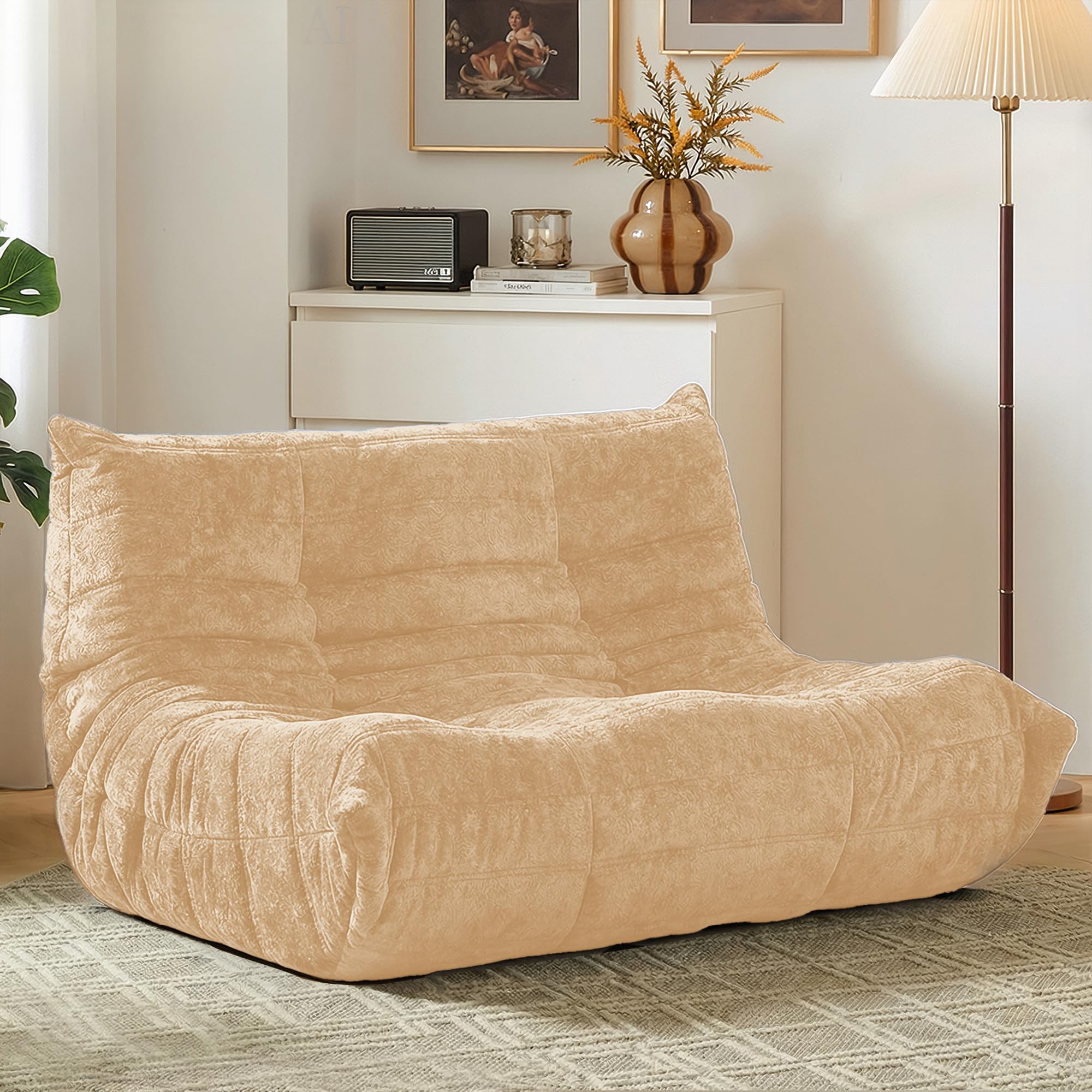 HABUTWAY Giant Bean Bag Chairs Loveseat for Adults,2 Seater,Khaki