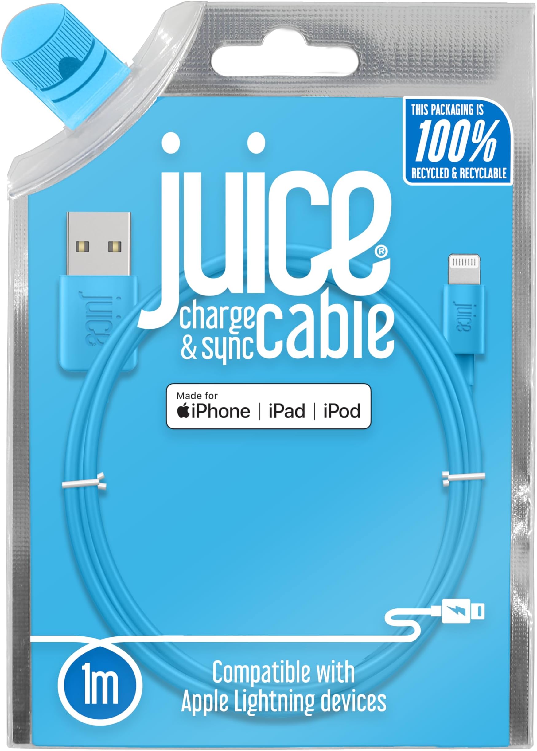 Juice 1m Apple Lightning Cable. USB to Lightning iPhone Charger Cable