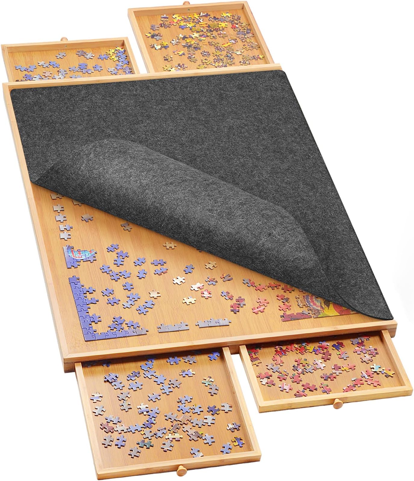 Jigsaw Puzzle Board Table for Adults - 2000 Pieces Bamboo Puzzle Board with 4 Drawers, Jigsaw Puzzle Table Accessories for Puzzle Storage, 41"×30" Portable Puzzle Tray