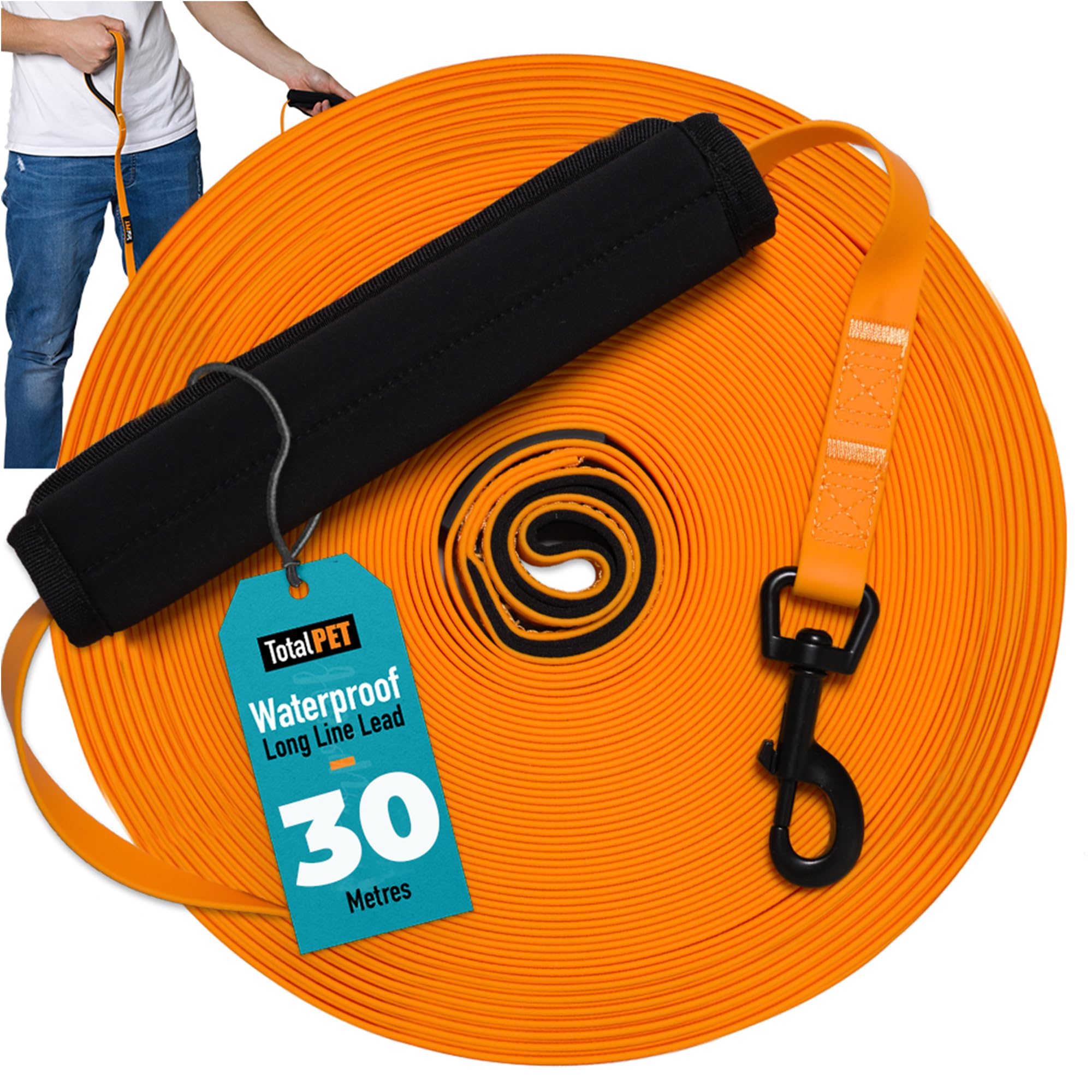 Laisse de dressage pour chiens Total Pet 30m imperméable pour stopper les fuites au rappel
