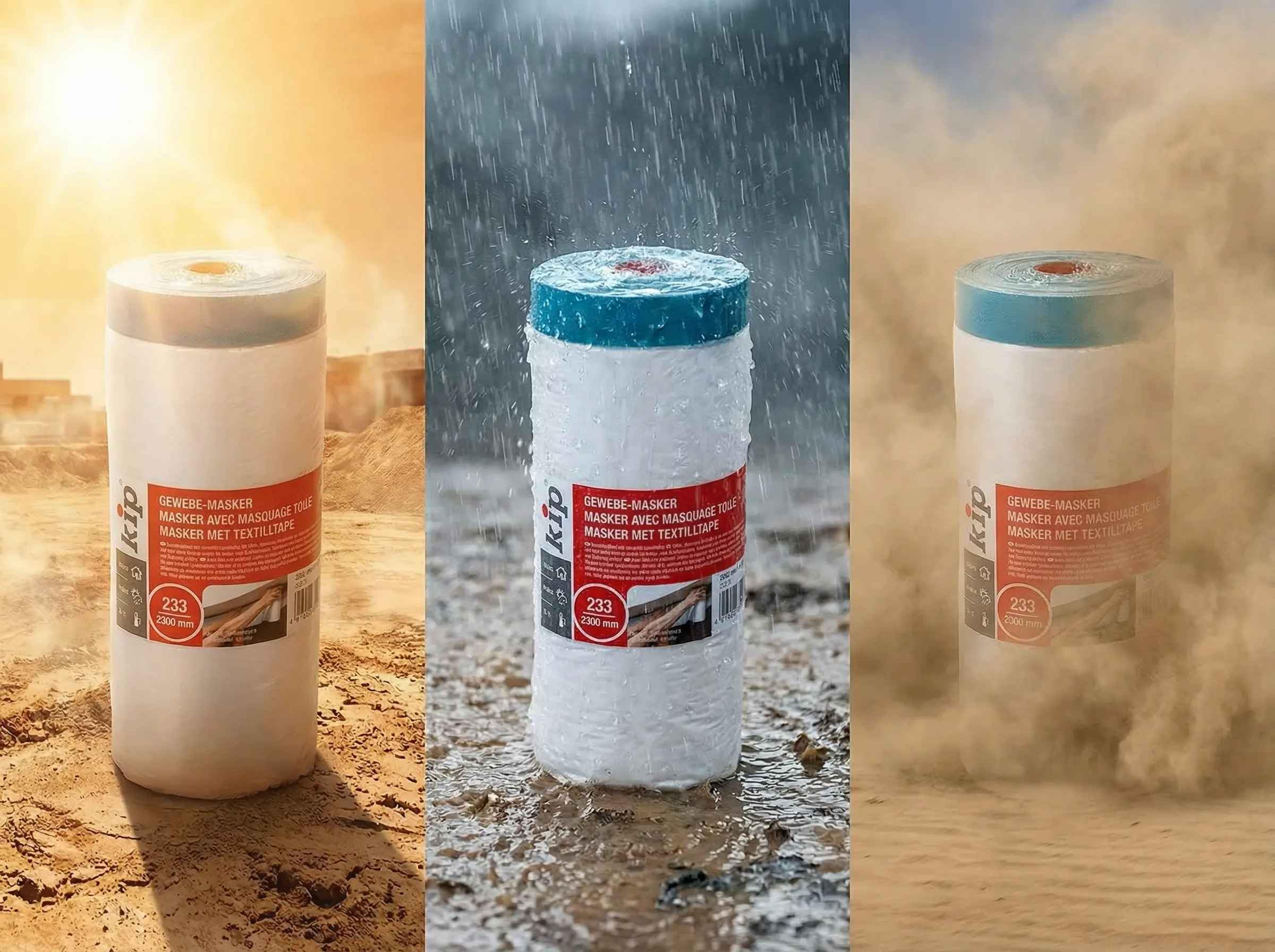 Kip Lot de 9 rouleaux de ruban adhésif 233-25 pour masquer les tissus avec ruban adhésif pour peinture et vernissage, spécialement pour surfaces rugueuses, 2600 mm x 17 m
