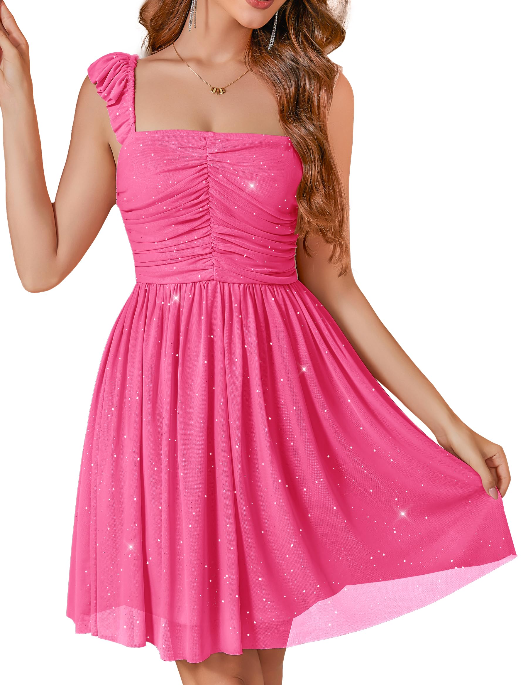 Wedtrend Sparkly Cocktail Dresses Ruffle Strap Party 80s Prom Dress