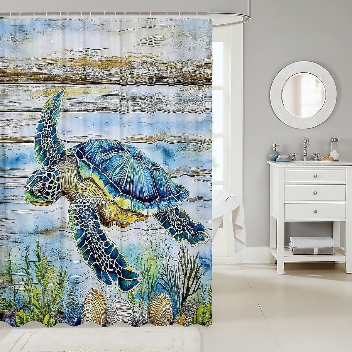 jejeloiu Kids Sea Turtle Shower Curtain for Bathroom Decor 72"x78" Reptile Tortoise Bathroom Accessories for Boys Girls Teens Ocean Bath Curtain for Stalls Bathtubs Waterproof Polyester Fabric