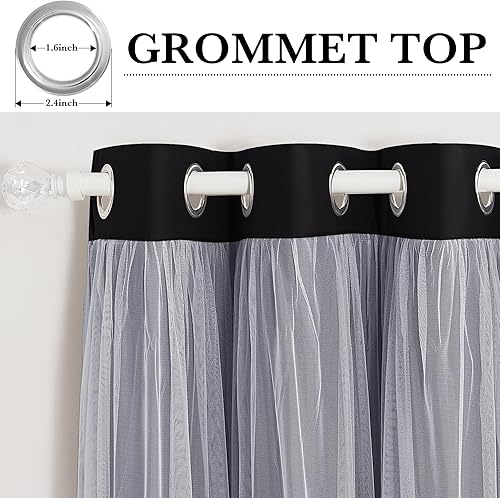 Miniatura 6 de PONY DANCE Cortinas para Sala de Estar Cortinas Opacas y Transparentes Blancas Superpuestas de Doble Capa con Ojales para Dormitorio con Alzapaños,