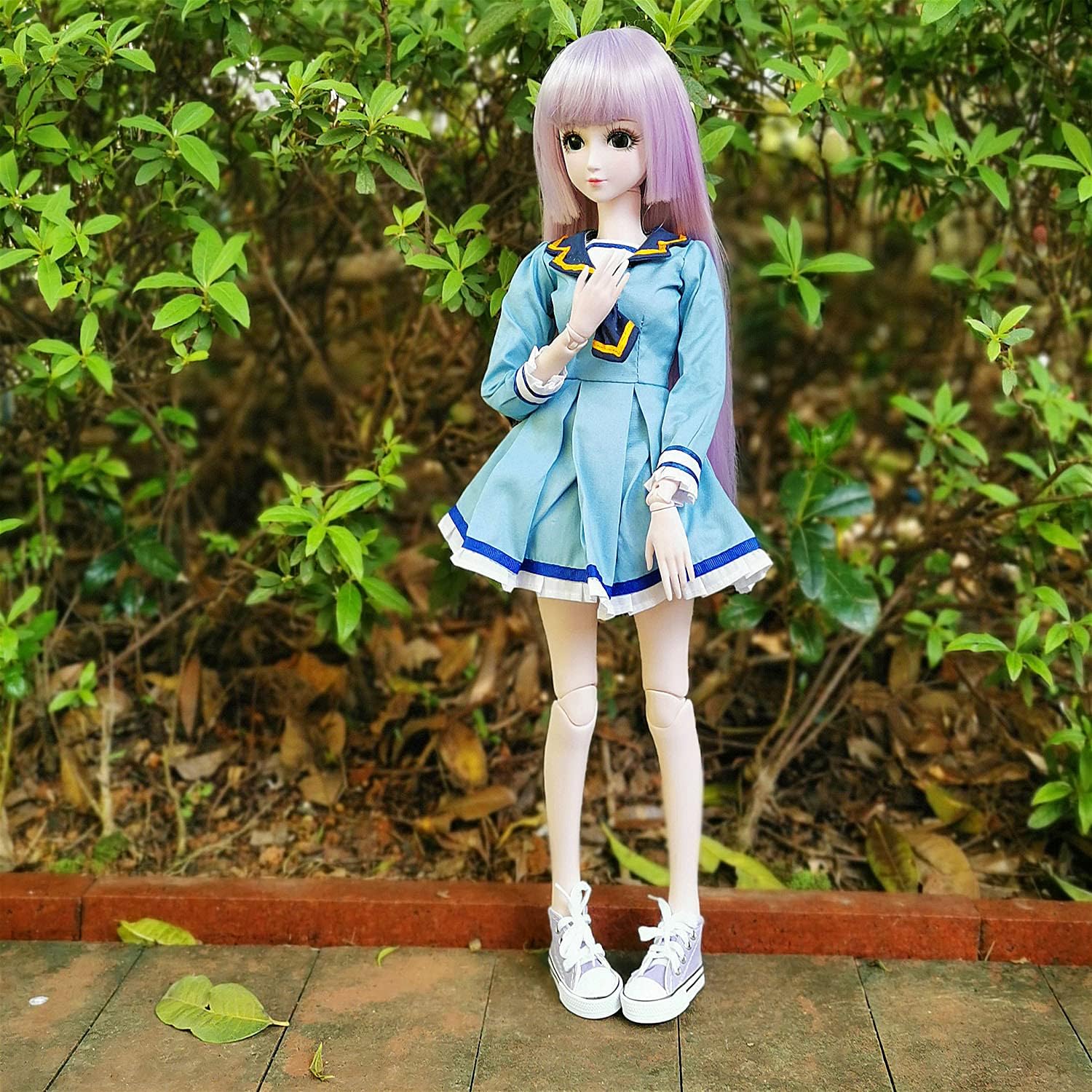 1/3 BJD Doll, 20 Movable Joints Plastic Ball Jointed Doll, Removable Hair & Clothes, Openable Head for Eye Replacement, Full Set with Blue School Uniform, Gift for Kids 6+