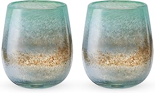 Twine Living Playa Bonita Hand Blown Wine Glasses, Recycled Mexican Glas...