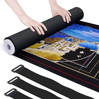Puzzle Mat Roll Up with 3.35" Foam Rolling Tube & 1.97" Hook & Loop Fastener Straps X3, Jigsaw Puzzle Pad with Storage Bag, Smooth Polyester Front & Non-Slip Rubber Back, Up to 1500 Pieces