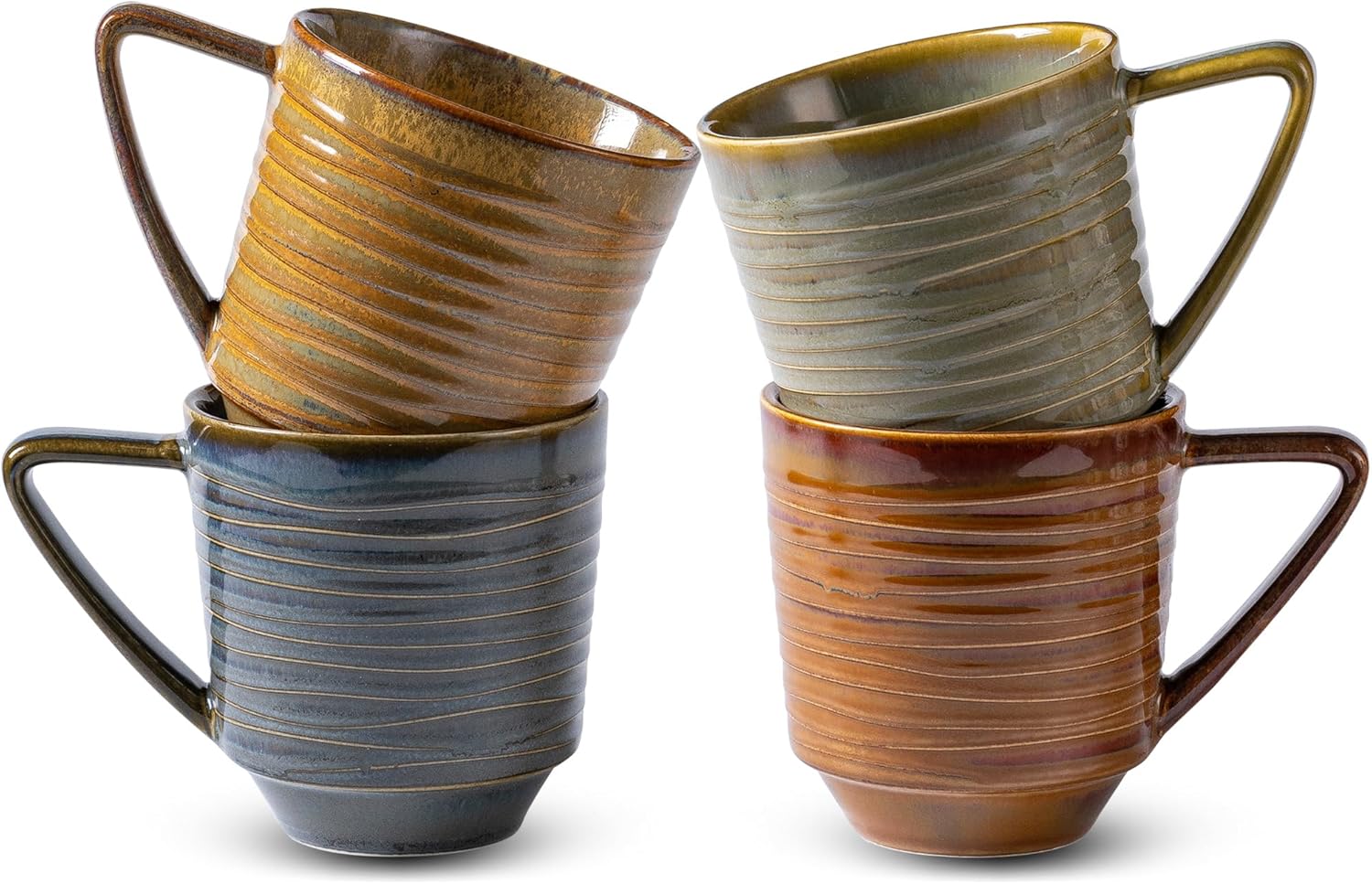 Ceramic Mugs Set of 4, Mug for Coffee Milk Latte Cappuccino Tea, Office Home Dishwasher Microwave Freezer Safe Stoneware Mixed Cup Mug 13 oz Coil A