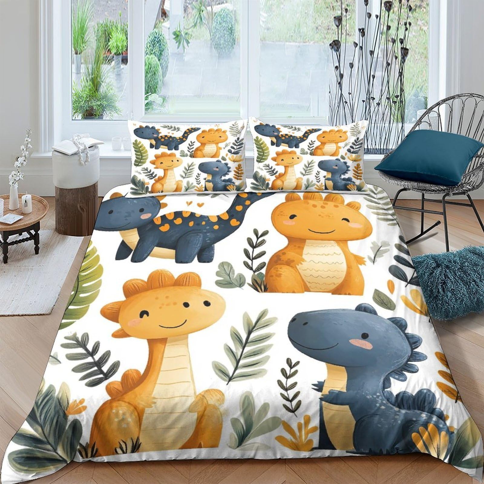 Ctjqhvkz Style-4 3D Printed Cartoon Dinosaur Fitted Sheet Microfiber Soft Orange Blue Mattress Cover Bedroom Decor Protection Single（135X200cm）