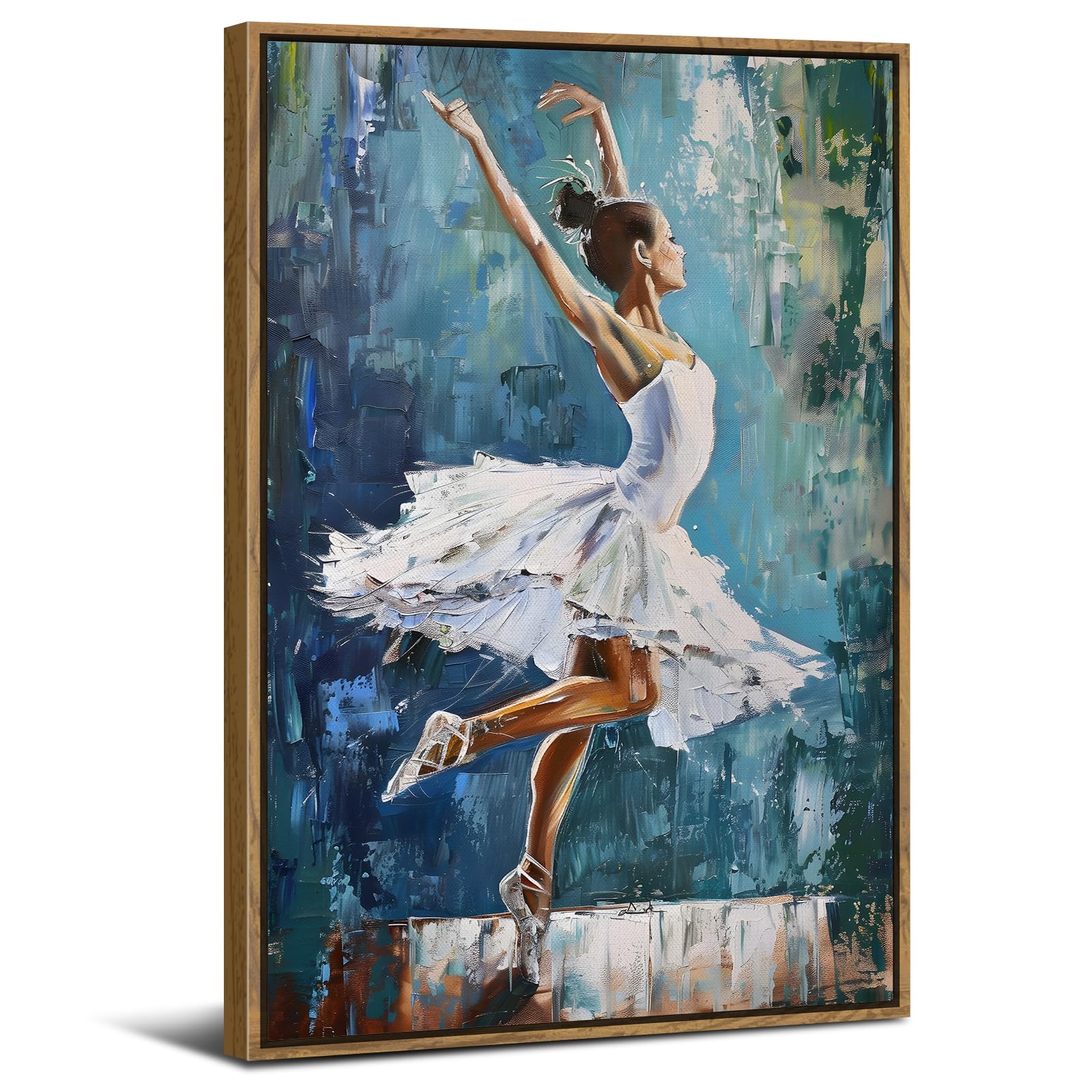 Large Framed Girly Wall Art, 24x36in Canvas Wall Art, Vintage Scenery Wood Frame, Retro Navy Blue Canvas Prints Framed for Girls Bedroom Wall Decor, Modern Artwork Dancer Living Room Decorations โ image 1