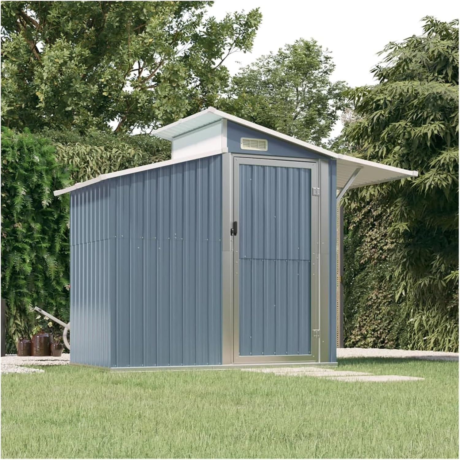 Garden Sheds 106.3"" x 51.2"" x 82.1"" Garden Shed Grey Galvanized Steel Easy to Assemble for Outdoor Backyard Gardens Outdoor Storage Sheds