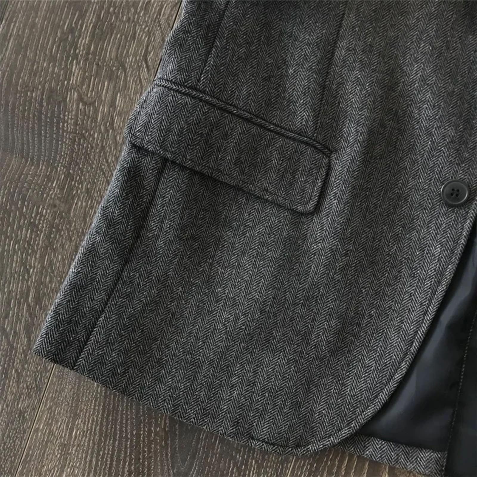 Abito da uomo a maniche lunghe in lana tweed monopetto retrò a righe slim fit alla moda blazer cappotto