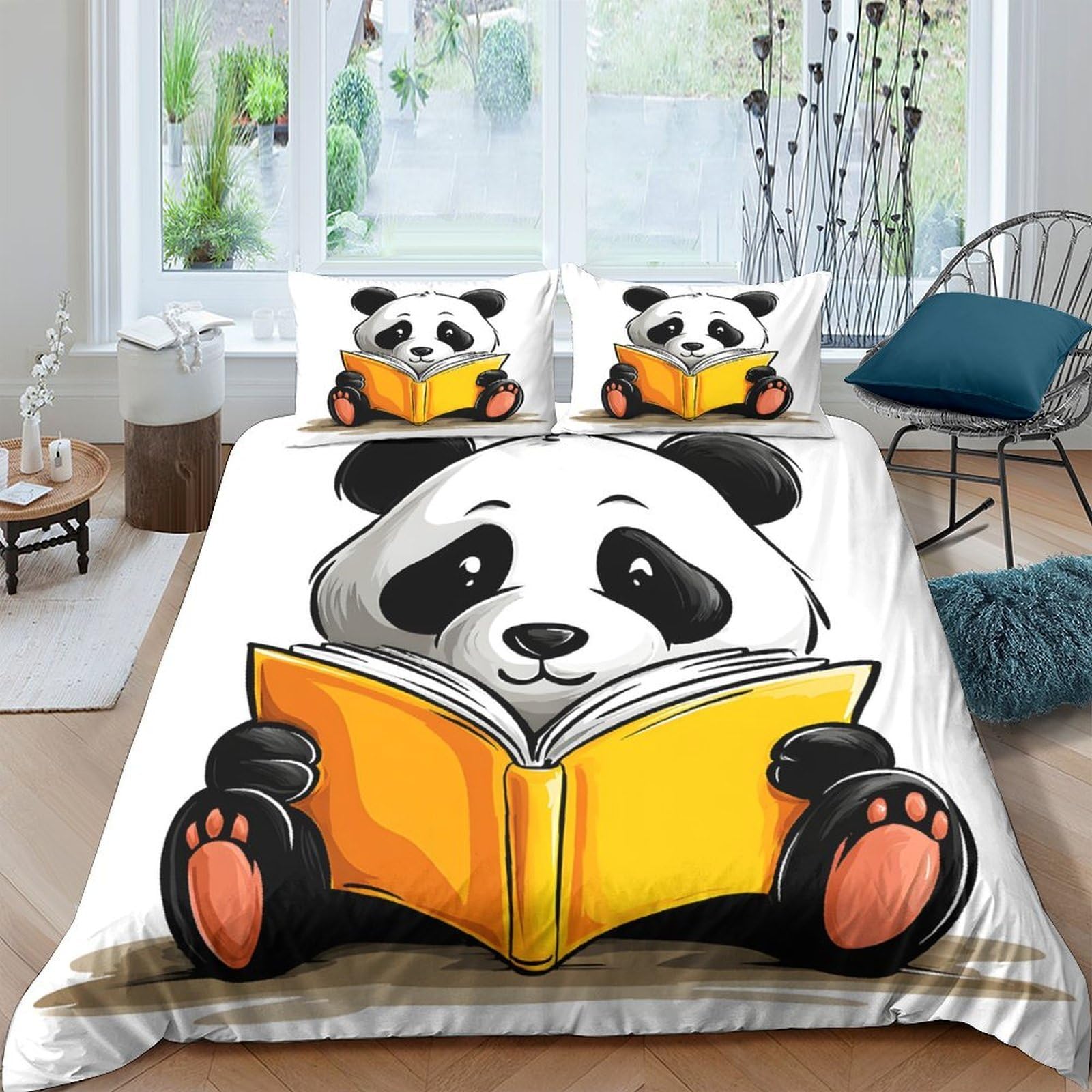 Ctjqhvkz Style-6 3D Printed Cartoon Panda Fitted Sheet Microfiber Soft Machine Washable Book Reading Bed Cover For Bedroom Guest Room Decor Single（135X200cm）