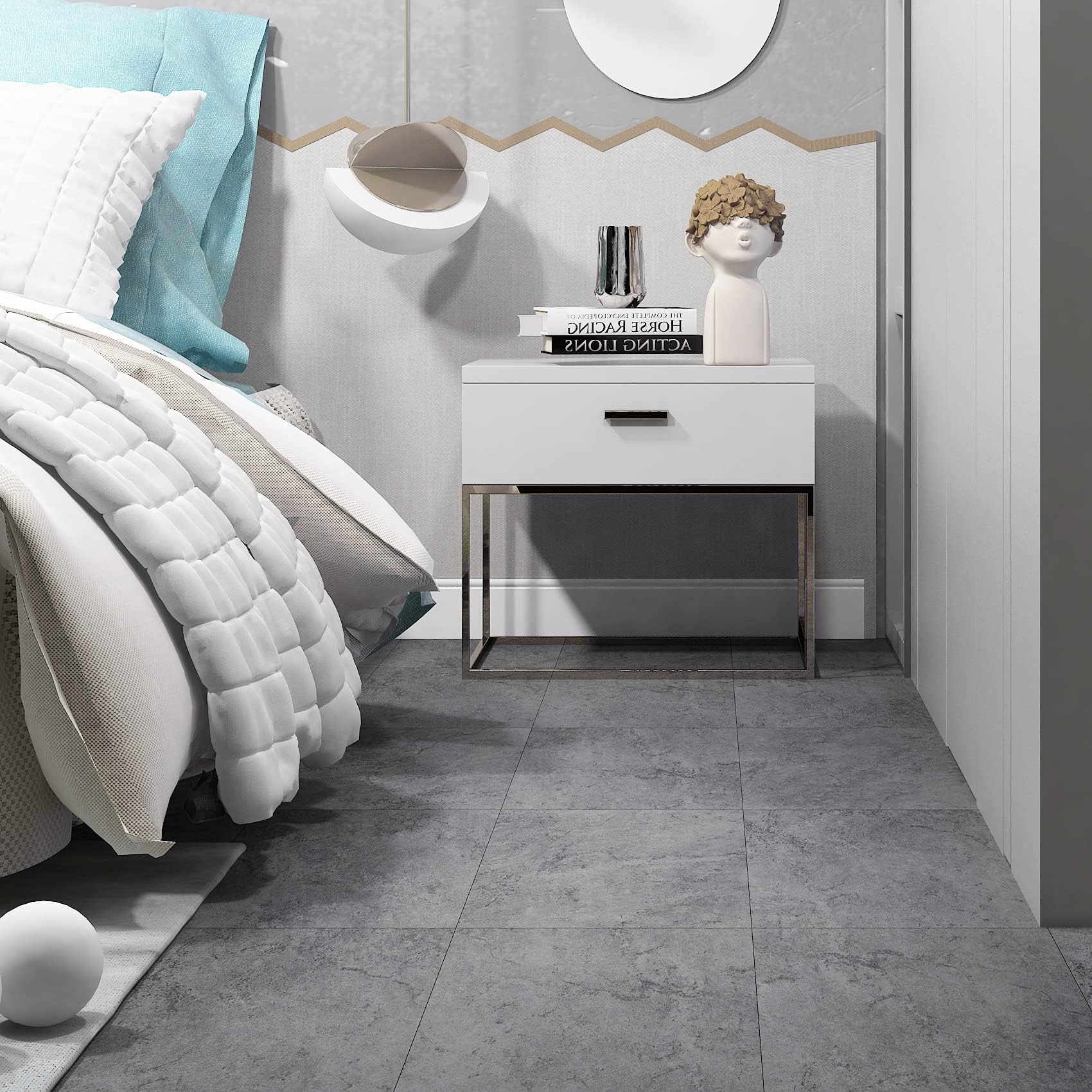 Livelynine Pavimento PVC Adesivo Bagno Impermeabile Piastrelle Adesive Pavimento Cucina Antiolio Mattonelle Adesive Pavimenti 30x30 Cemento Grigio Pavimenti PVC Adesivi Interni Soggiorno, 4 Piastrelle
