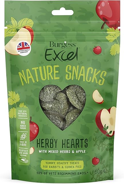 Burgess Excel Herby Hearts Treats For Rabbits and Guinea Pigs, 60g