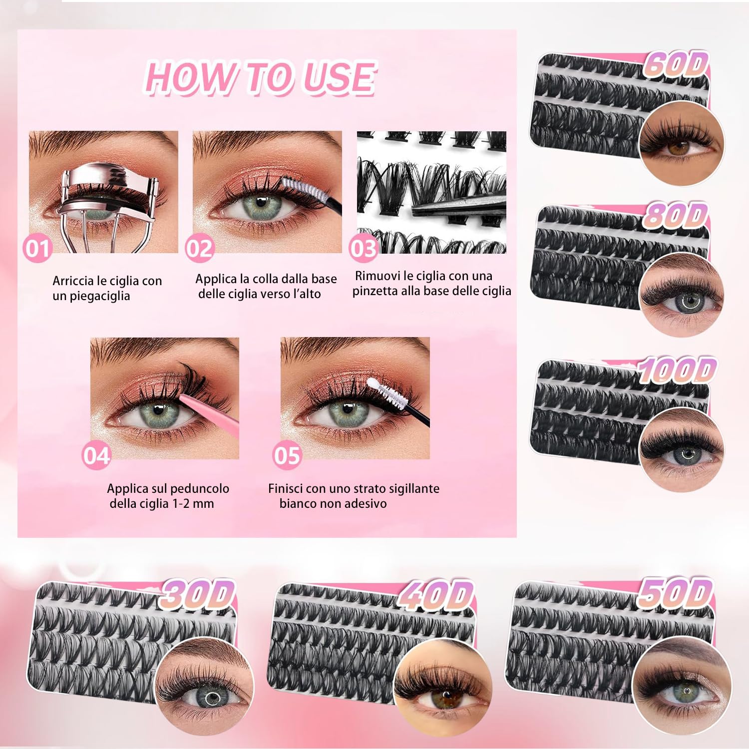 580 Pezzi Ciglia Finte Extension Ciglia 30-40-50-60-80-100D Curl Ciglia-Finte Ciuffetti, per Estendere le Ciglia a Casa per Ragazze e Donne Principianti((8-16mm Mix)