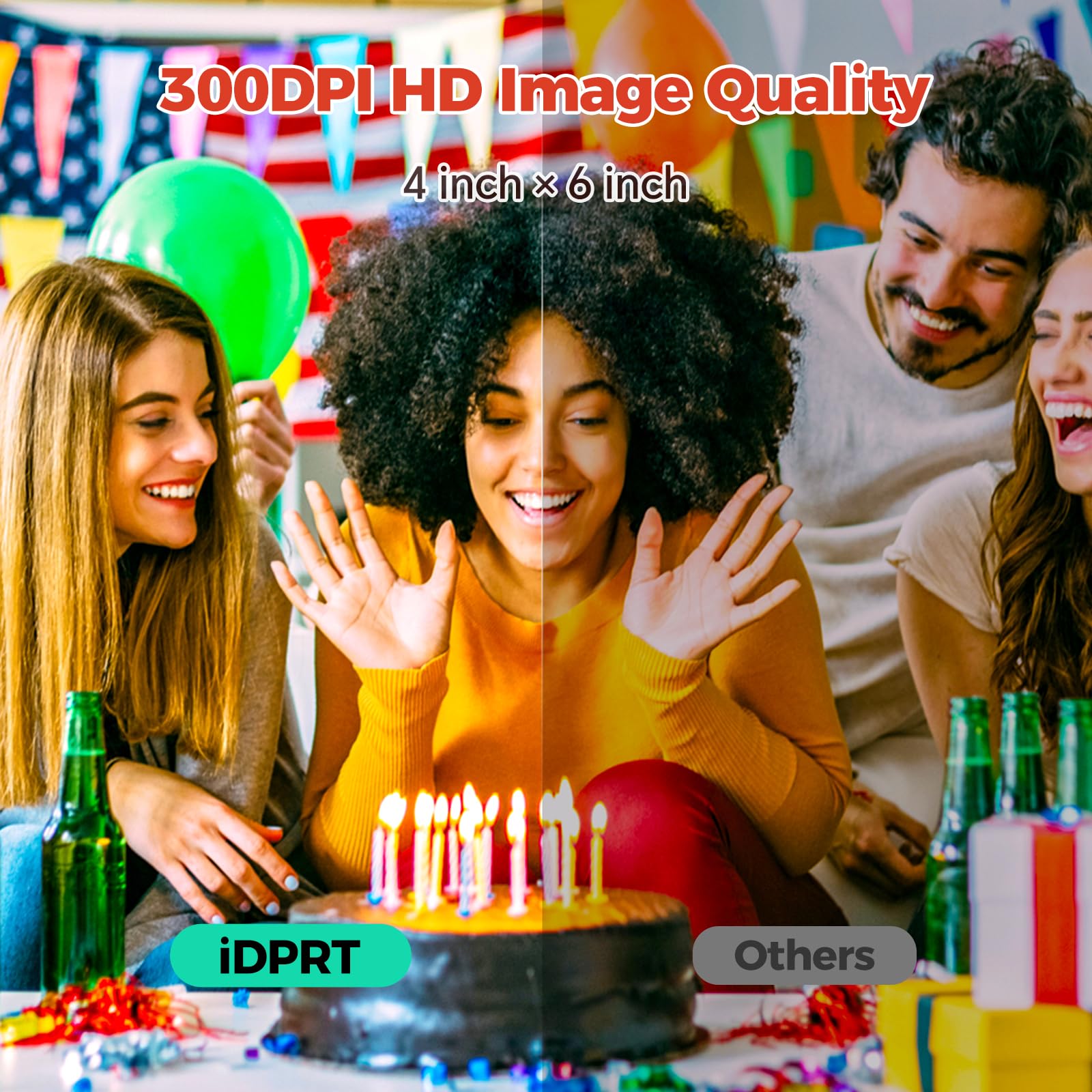 iDPRT Stampante fotografica 4x6 con 108 fogli e 2 nastri, stampante