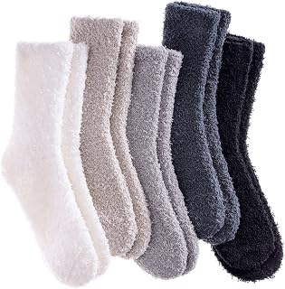 LANLEO Womens Fuzzy Plush Slipper Socks, 5 Pairs Super Soft Winter Home Socks