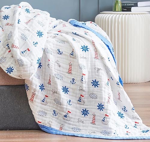 Vista 66 de J-pinno Manta reversible de muselina de estrellas y luna brillante, 100% algodón, 6 capas, manta suave y cálida, para sofá y niños pequeños, sábana