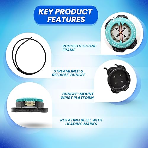 Vista 13 de Scuba Choice Brújula de buceo (soporte de muñeca/bungee) – Herramienta de navegación submarina fácil de leer para buceo, diseño duradero con bisel