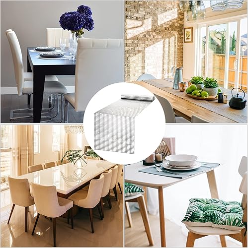 Miniatura 6 de Camino de mesa para fiesta de discoteca, 12 x 108 pulgadas, mantel de discoteca plateado con purpurina de los años 70 y 80, decoraciones de mesa de