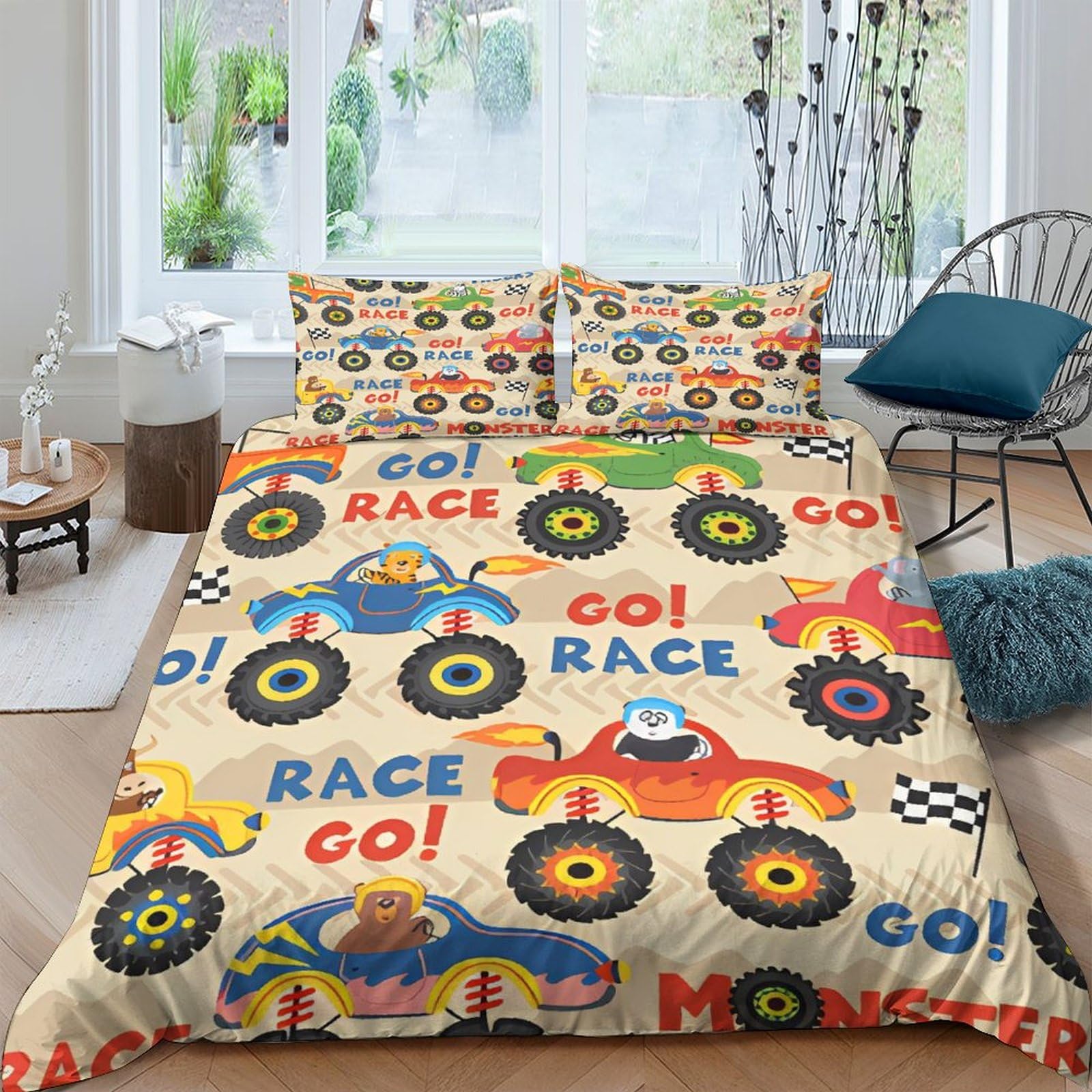 Housse de couette Bigfoot pour chambre d'enfant et ado passionné de camion monstre 3D