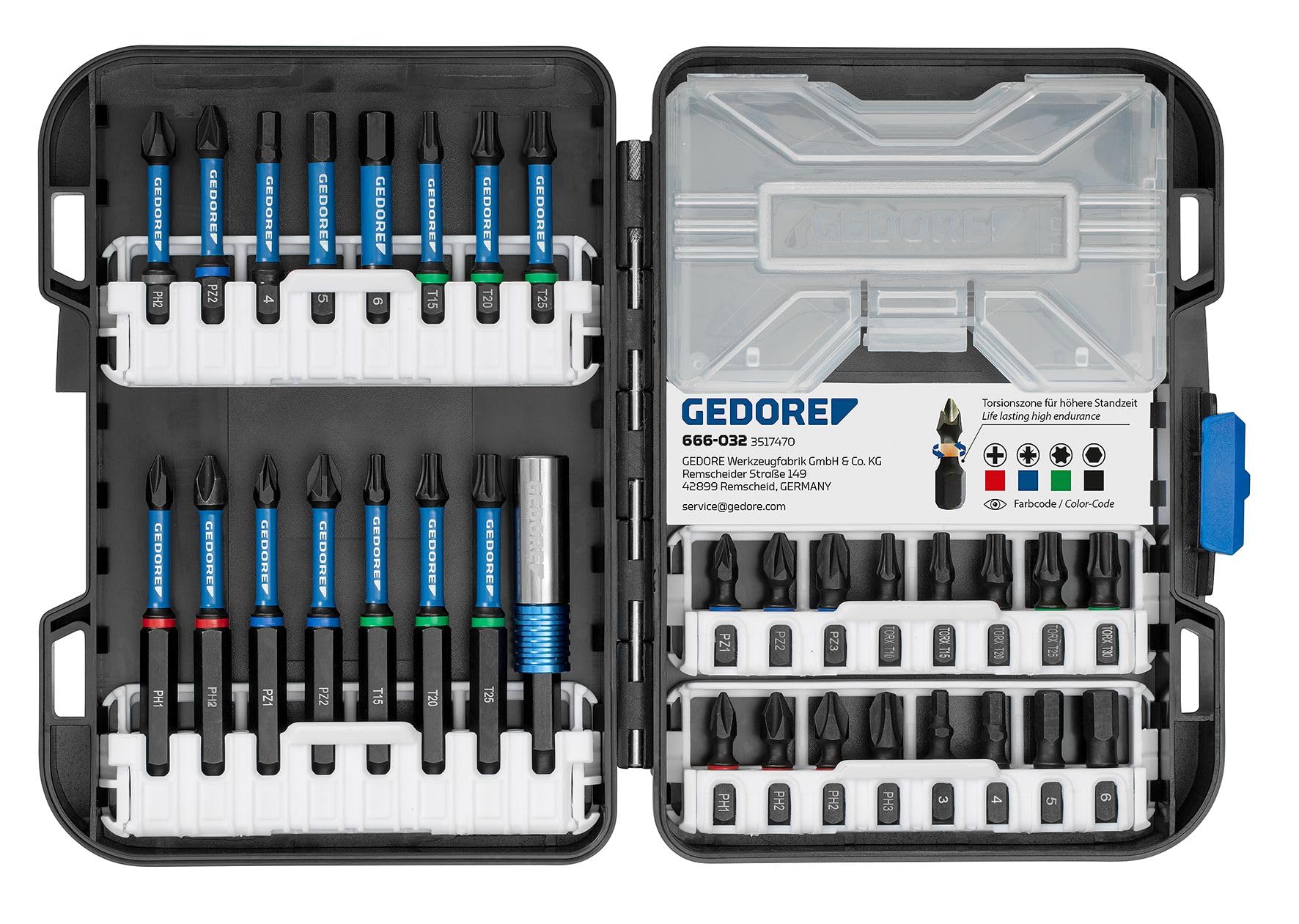 GEDORE Torsions-Bit-Set 666-032 - Hochwertiger Bitsatz für Profis - 32-teiliges Set inkl. praktischem Aufbewahrungskoffer mit Bithalter