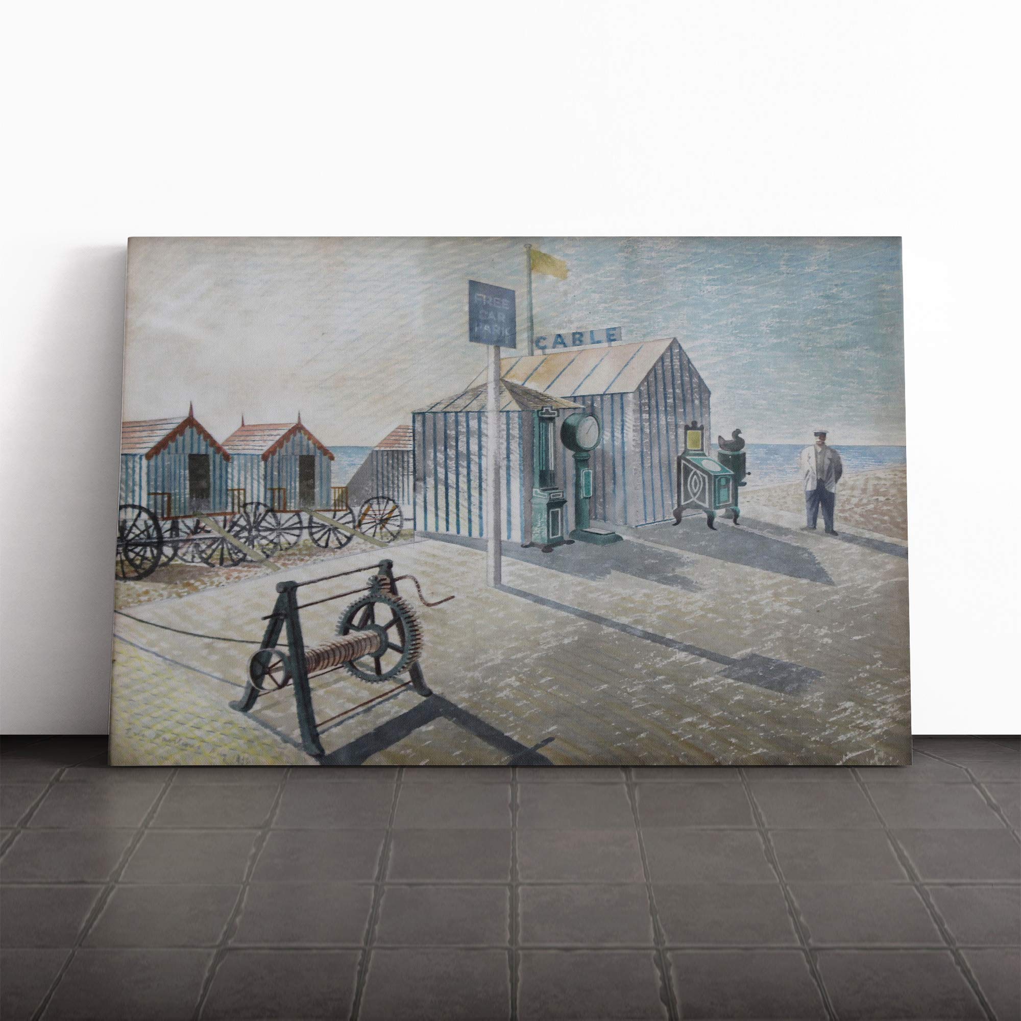 Eric Ravilious Bathing Machines Aldeburgh Canvas Print | Gallery Wrapped 30mm Frame Wall Art | 30x20 inches | Ready to Hang | Modern Picture | Living Room Bedroom Lounge Office