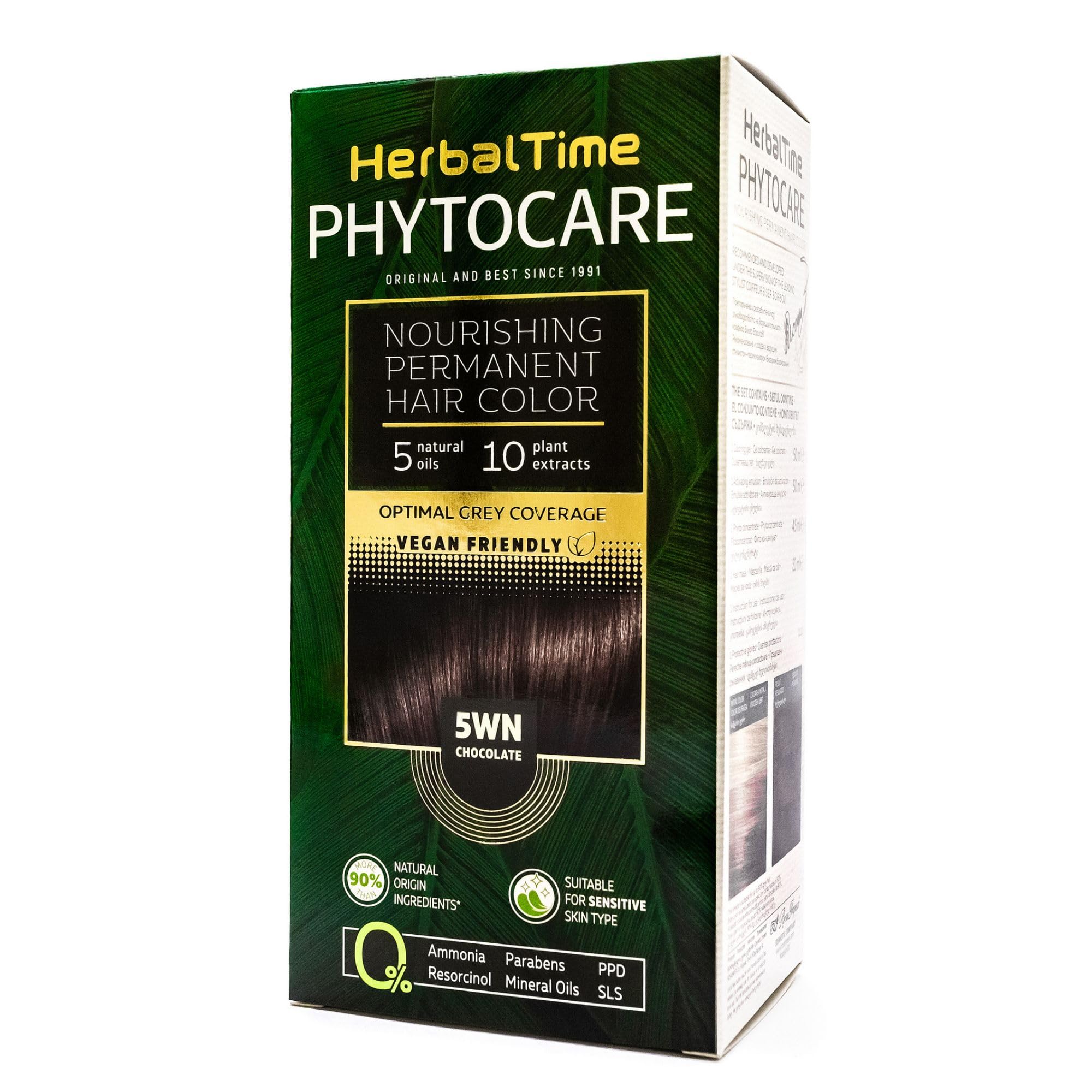 Herbal Time Phytocare Permanent Hair Color Chocolate 5WN | Professional Natural Hair Dye Kit | Nourishes and Protects Your Hair | Ammonia Free, PPD and SLS Free | 125 ml