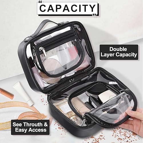 Miniatura 2 de Cessfle Bolsa de maquillaje de viaje transparente de doble cara, bolsa de cosméticos de viaje impermeable, transparente, bolsa organizadora de