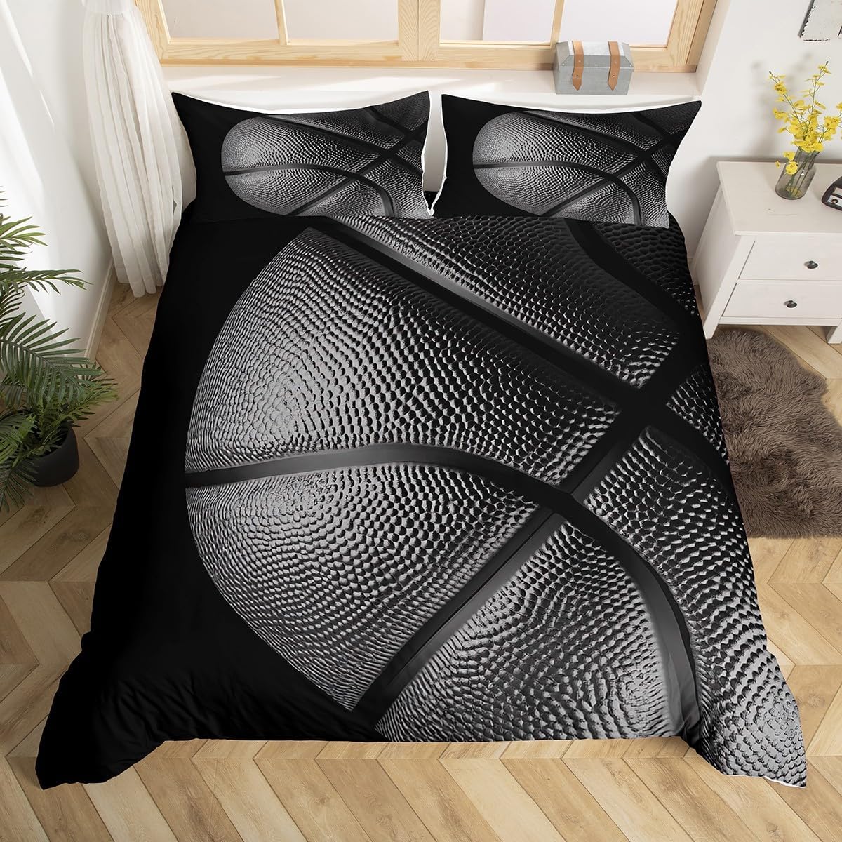 Basketball Black Gray Bedding Sets Full Size Sports Game Collections Duvet Cover for Kids Comforter Cover Sets 1 Duvet Cover + 2 Pillow Cases,NO Comforter