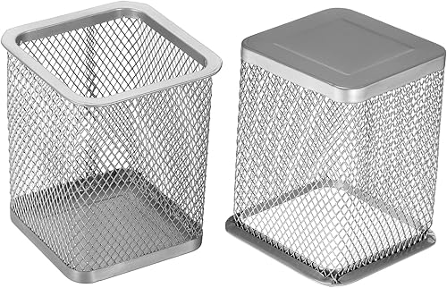 Miniatura 3 de PATIKIL Soporte de malla para bolígrafo, portalápices, cesta para lápices, organizador de casillero de tazas, soporte cuadrado para brochas de
