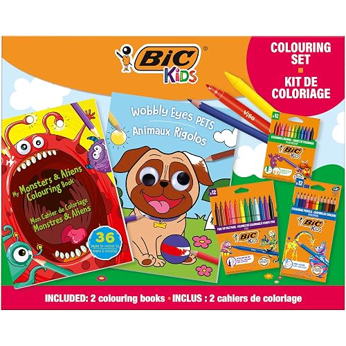 BIC Kids Set Para Colorear. Incluye 2 Libros para Colorear, 3 sets de 12 Rotuladores