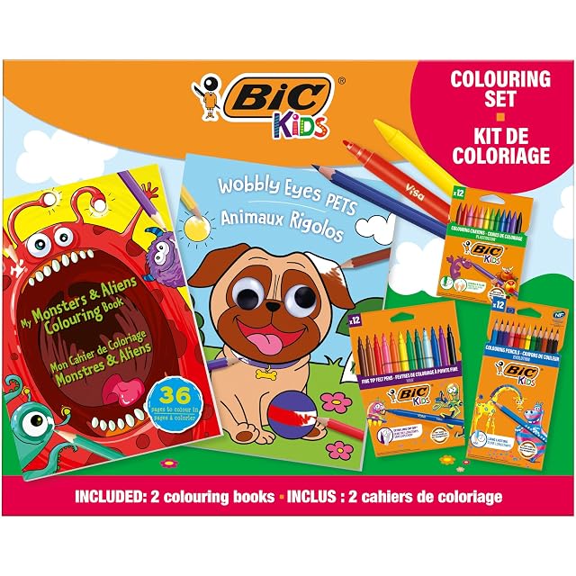 BIC Kids Set Para Colorear. Incluye 2 Libros para Colorear, 3 sets de 12 Rotuladores