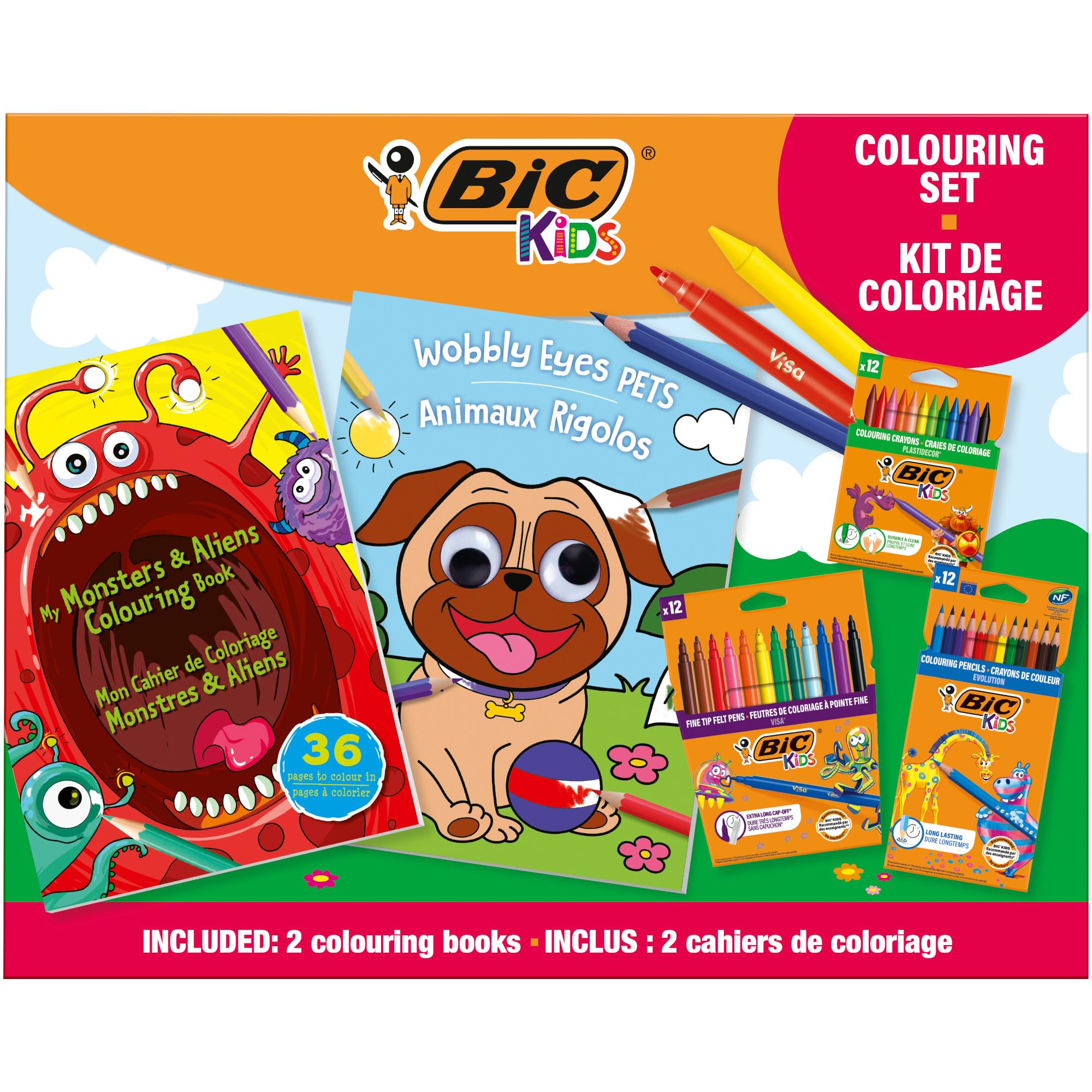 BIC Kids Set Para Colorear. Incluye 2 Libros para Colorear, 3 sets de 12 Rotuladores, 12 Lápices de colores y 12 Crayones. Regala Diversión a los Niños. Explora y Crea sin Límites