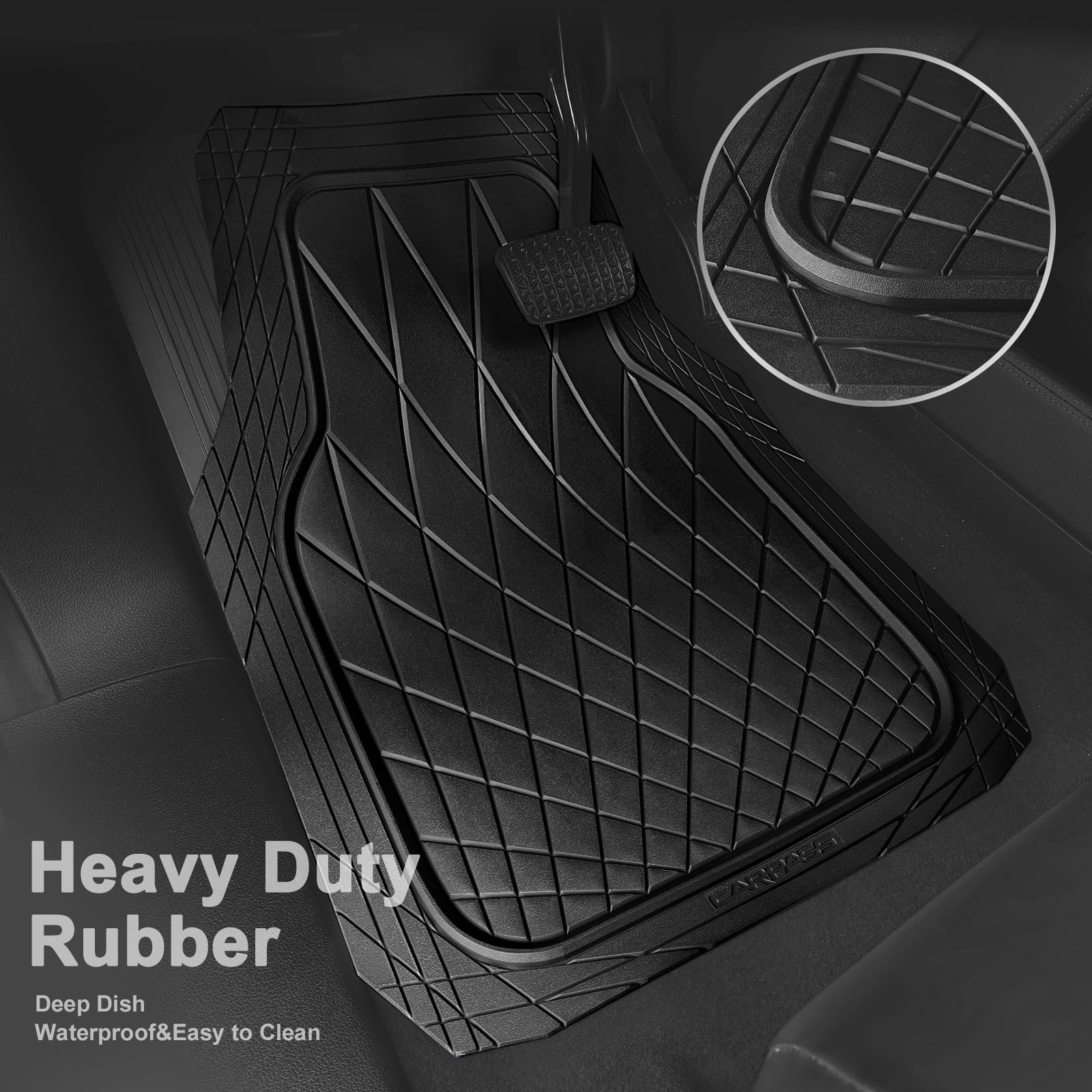 CAR PASS Heavy Duty Rubber Car Floor Mats Waterproof Universal Trim-to-Fit Car Mats All Weather Floor Mats for — view 2