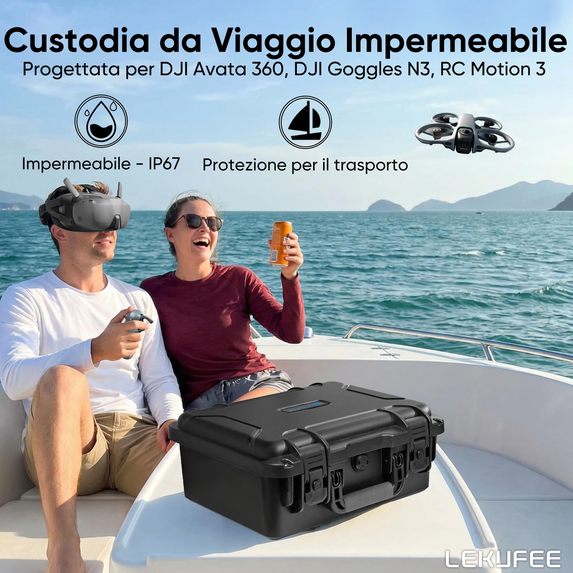 LEKUFEE Valigia rigida impermeabile per drone DJI Avata 360 Combo Motion Fly More, batterie (5 pezzi), Goggles N3/3, RC Motion 3, DJI RC 2/RC N3/N2, controller FPV 3 e accessori (solo custodia)
