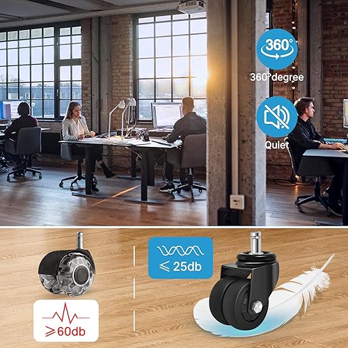 Miniatura 4 de Nefish Ruedas giratorias para silla de oficina de 2 pulgadas, 0.394 pulgadas, ruedas de goma de repuesto resistentes, soporta 750 libras (juego de