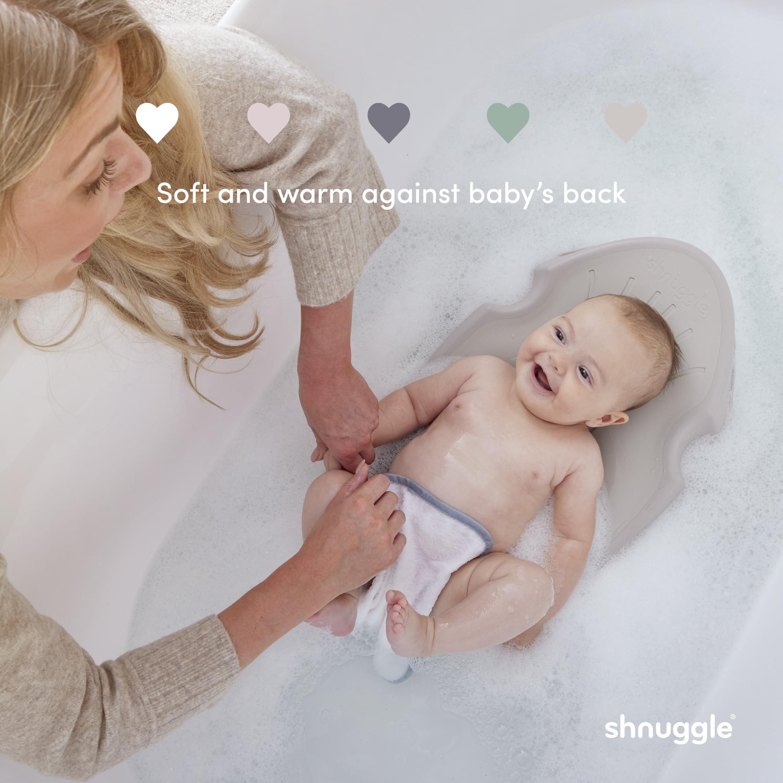 Shnuggle Support de bain pour nouveau-né | Siège ergonomique doux au toucher | Base antidérapante légère | Hygiénique et compact | Parfait pour les bébés jusqu'à 6 mois/9 kg | Blanc et gris