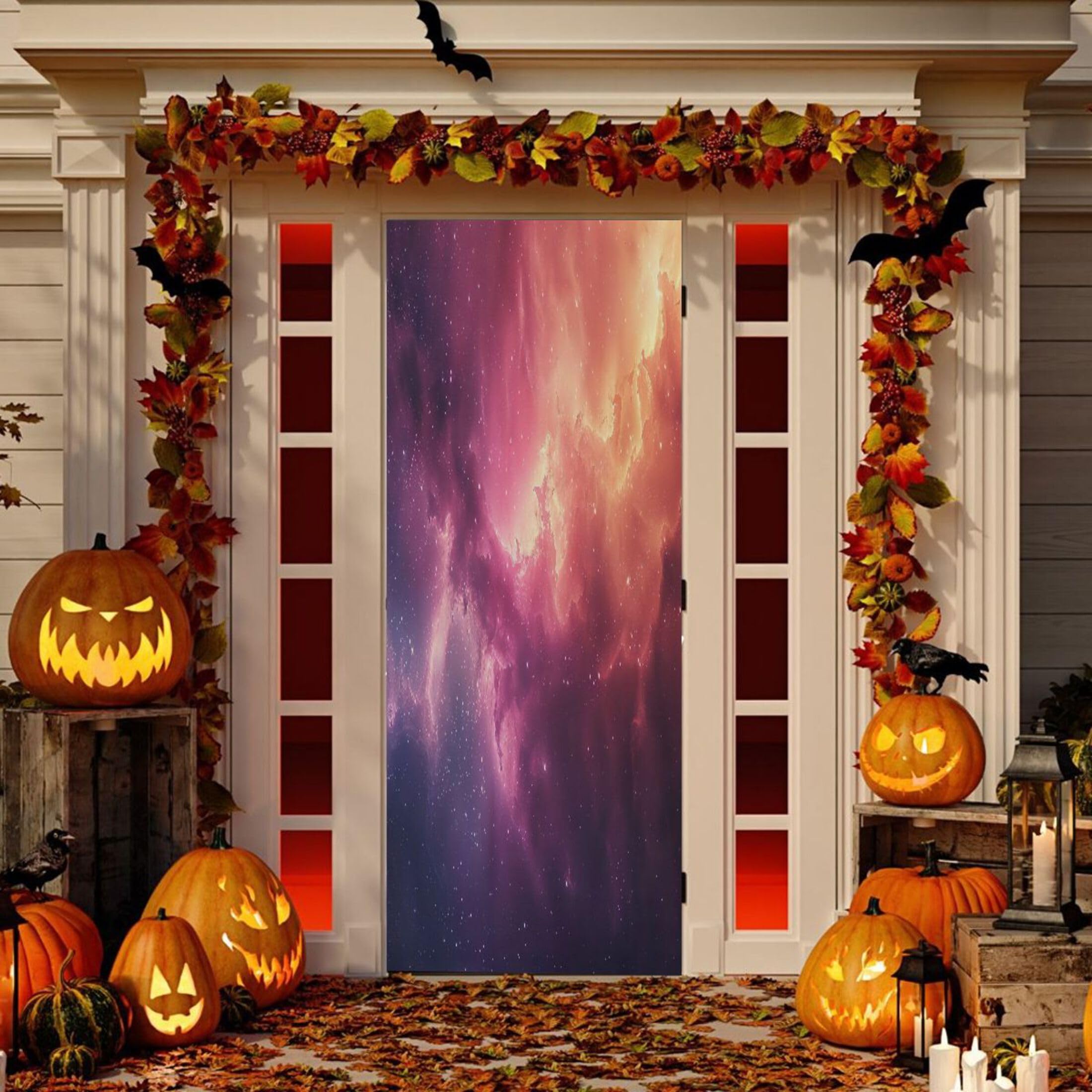 Housse de porte de porche extensible galaxie, tissu élastique pour décoration de fête