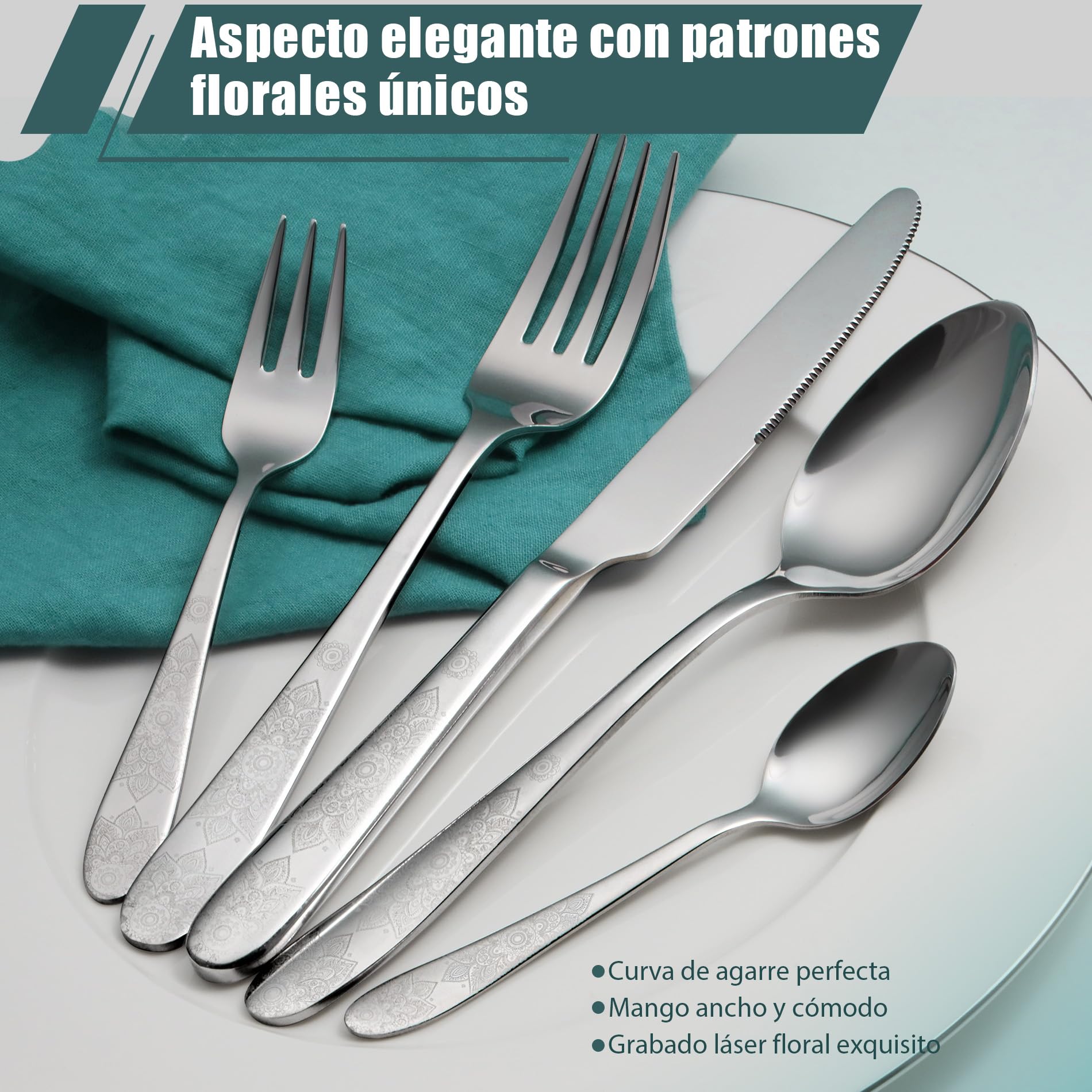 Cuberterias completas 12 personas, EIUBUIE cubiertos con patrón único | 60 piezas, pulido espejo, cubiertos acero inoxidable, apto para lavavajillas, juego de cubiertos, cuchillo cuchara tenedor