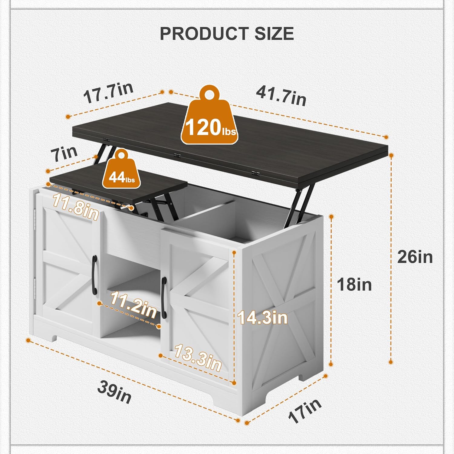 Lift Top Coffee Table with Storage, 4 in 1 Multi-Function Convertible Tea Tables with Hidden Compartment, Farmhouse Center Table Converts to Dining Table for Living Room, Walnut-2