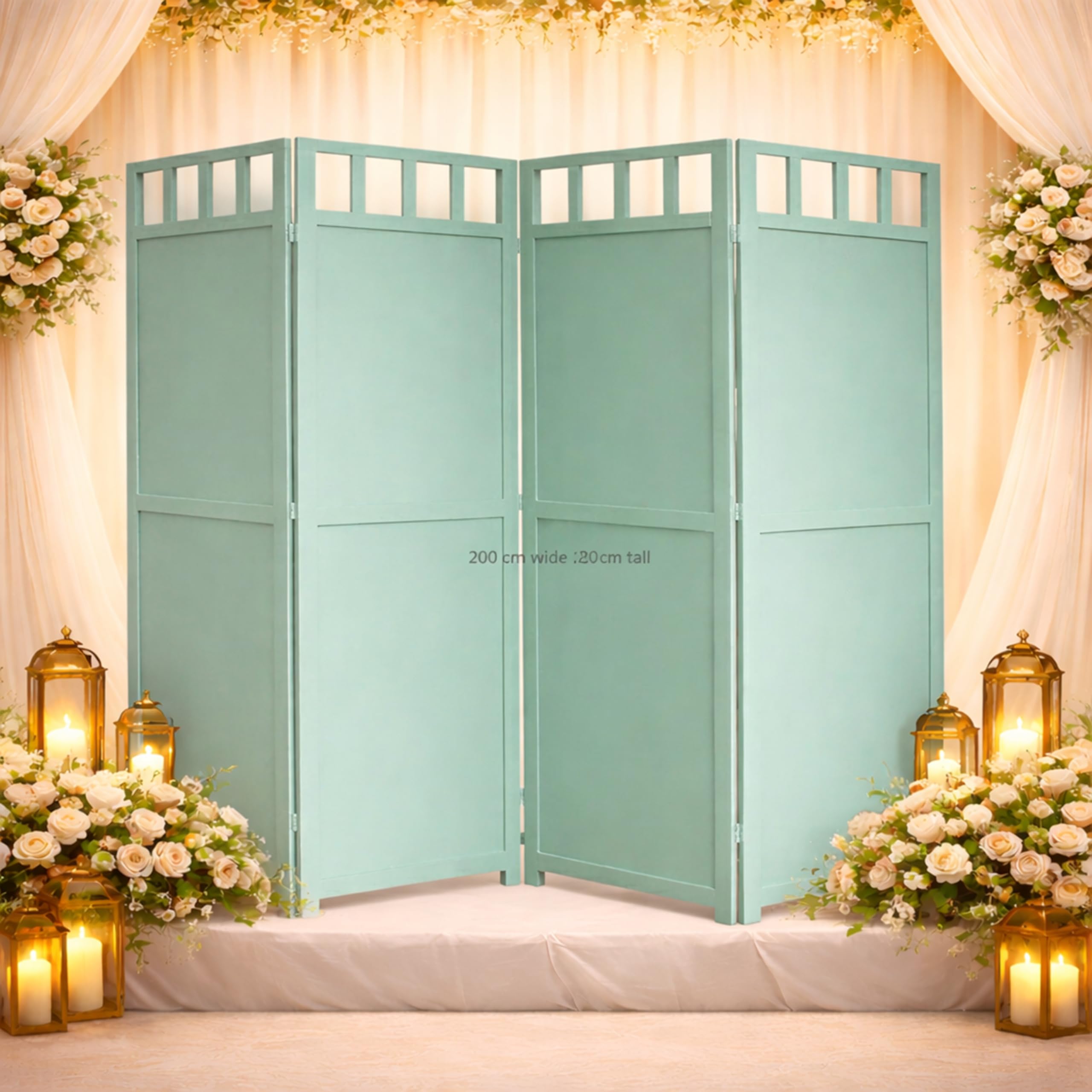 Wooden Mango Wood Room Divider 6 Feet, 4-Panel Folding Wooden Partition for Living Room, Office, Pooja Room, Restaurant, Kitchen & Balcony, 2W x 1.82H Meters,. (Light Green)-image-35