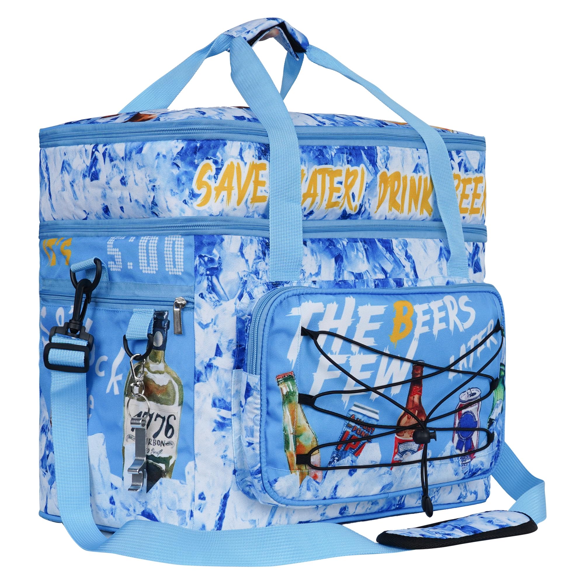 Soft Collapsible Insulated Sided Cooler - 60 Can Large Leakproof Picnic Beach Meal Prep Portable Travel Cooler for Shopping, Kayaking, Road Trips