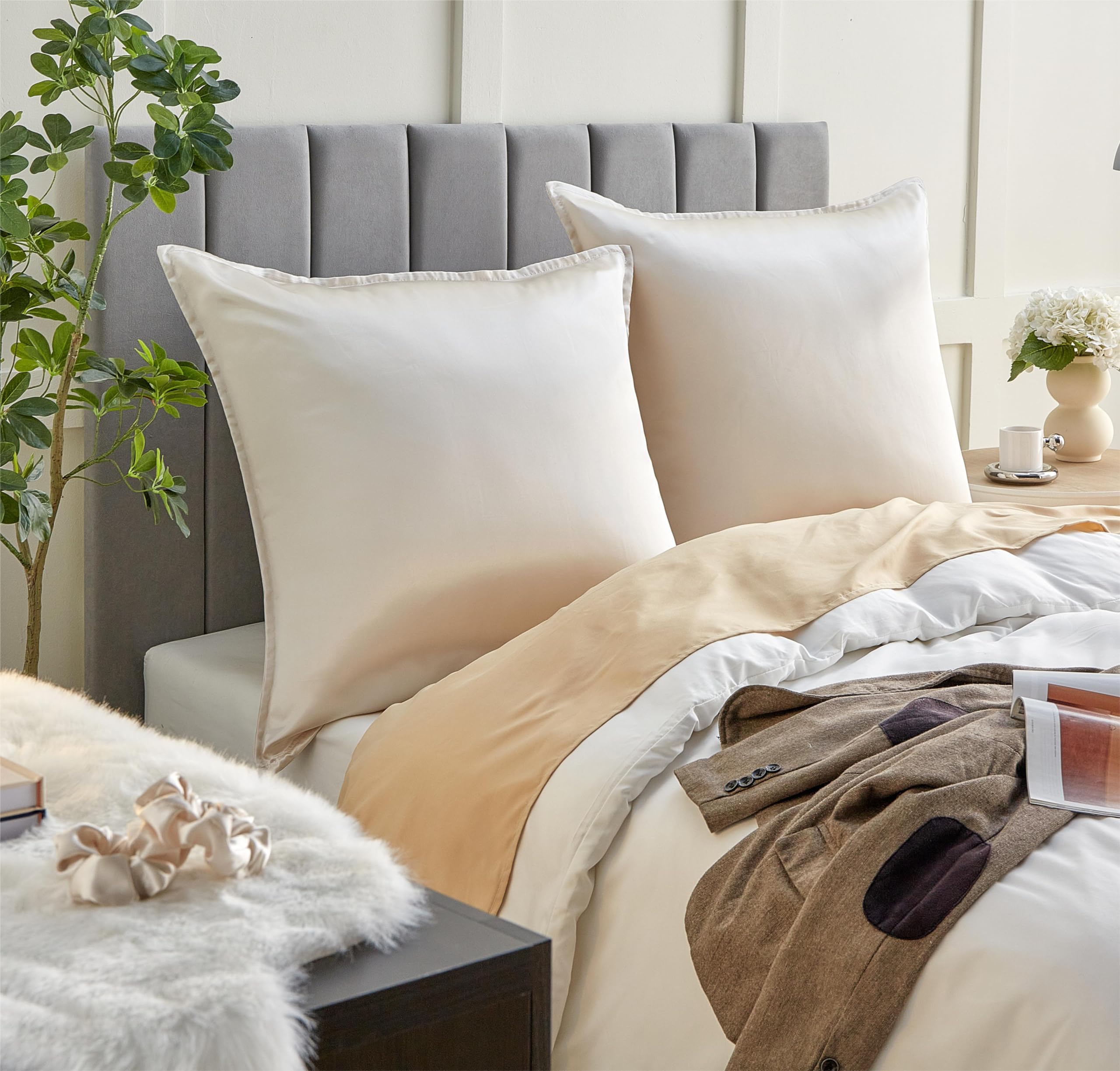 Blumtal Set van 2 premium mako-satijnen katoenen kussenslopen, 60 x 60 cm, superzacht kussensloop 60 x 60 cm, met elegante glanzende look en ritssluitingen in dezelfde kleur, kussenhoes, antraciet