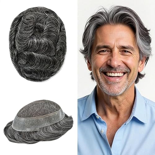 Miniatura 22 de Toupee - Sistema de pelo para hombres, postizos de encaje suave, sistema de reemplazo de cabello para hombre, línea de cabello de PU, pieza de pelo