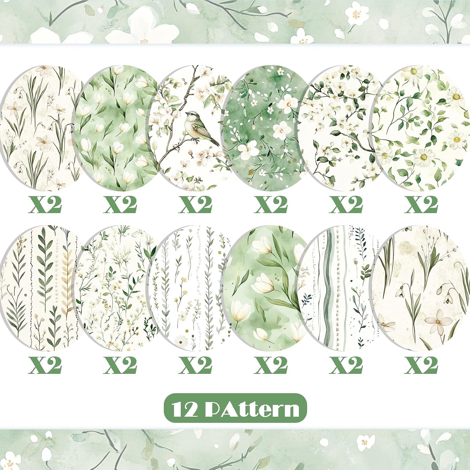 24 Sheets Spring Meadow Floral Scrapbook Paper, 12 Styles Springtime Floral Seamless Patterns Decorative Craft Paper Folded Flat for Birthday Card Making Photo Album Decor, 11.8'' x 11.8'
