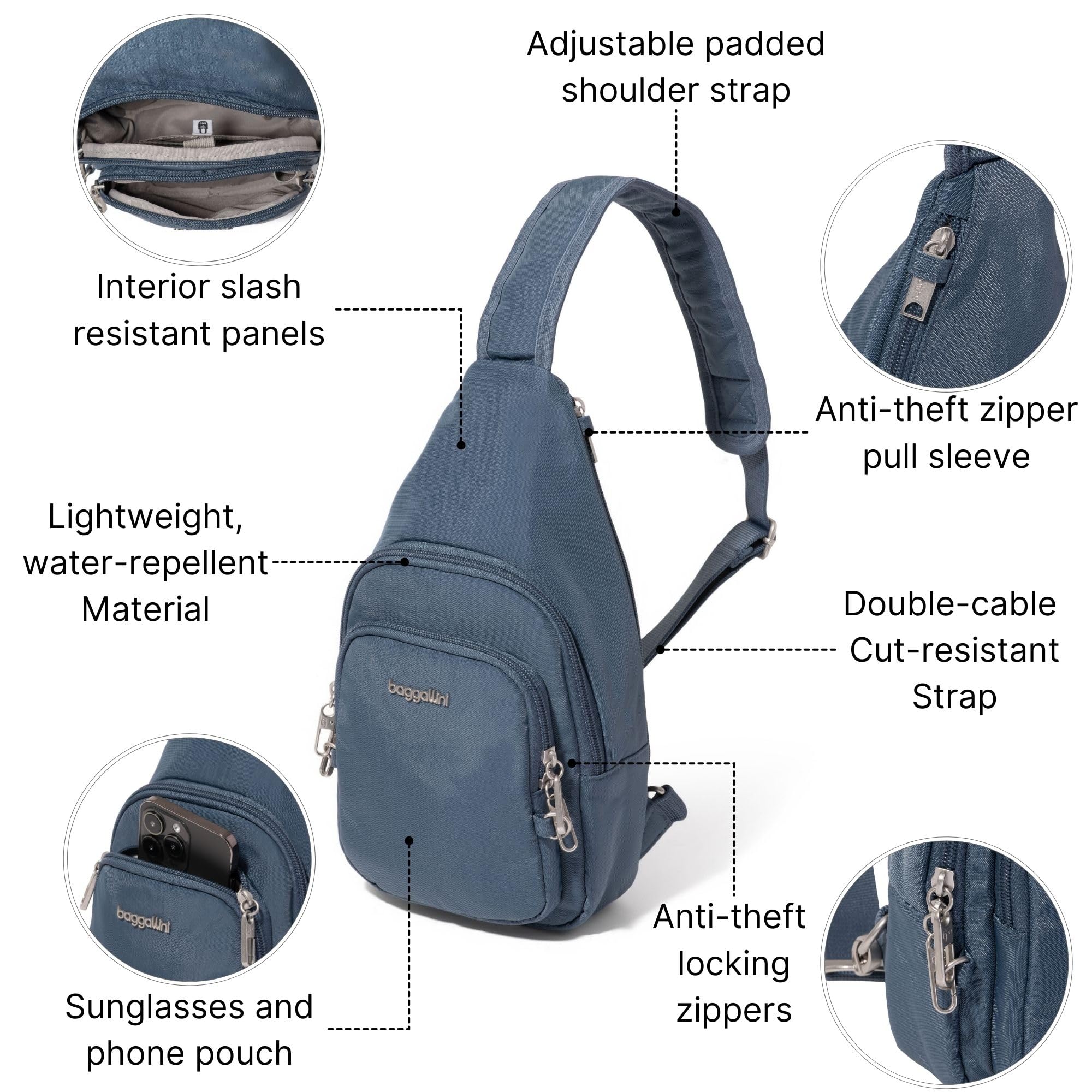 Baggallini - Securtex Anti-theft Daytripper Sling, Securtex - Cinghia antifurto Daytripper Donna